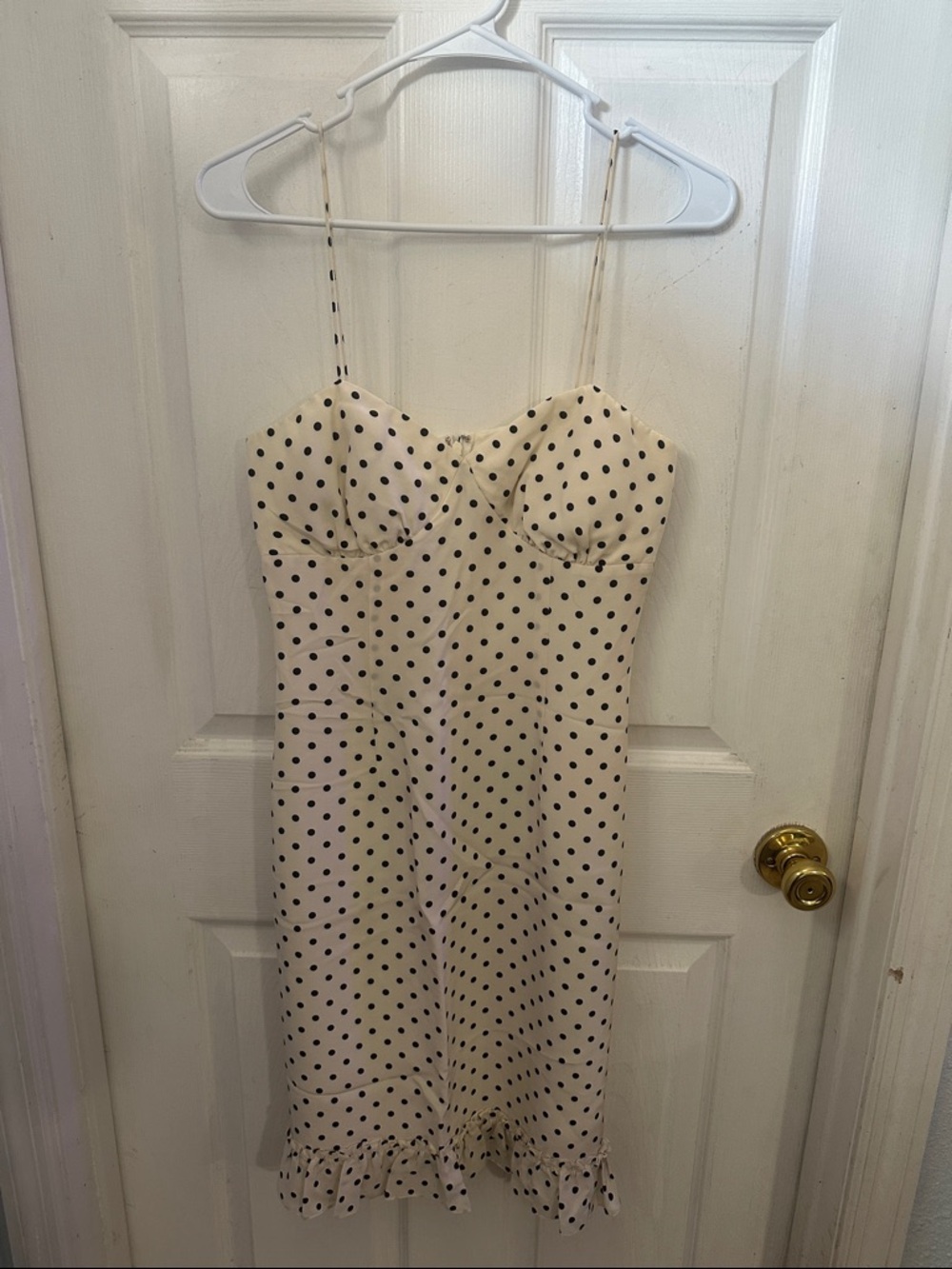 Muse Cream Spaghetti Strap Polka Dot Midi Dress